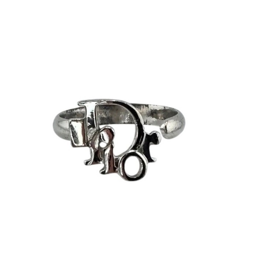 Christian Dior Logo Ring Silver Tone Adjustable Band Designer Jewelry